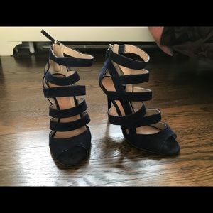 Navy Blue Suede Stiletto Sandals